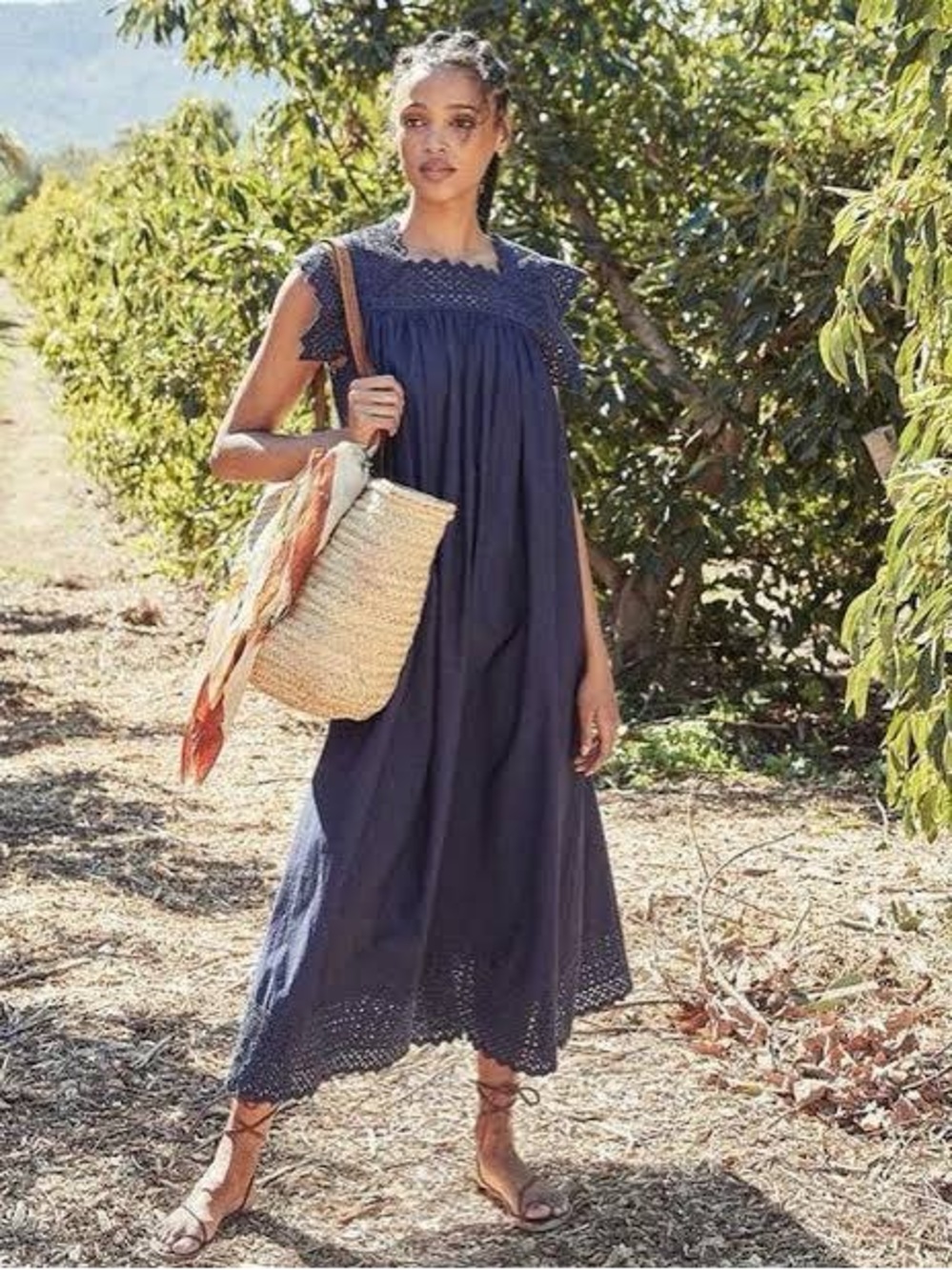 Doen Catriona Dress Navy Medium Eyelet